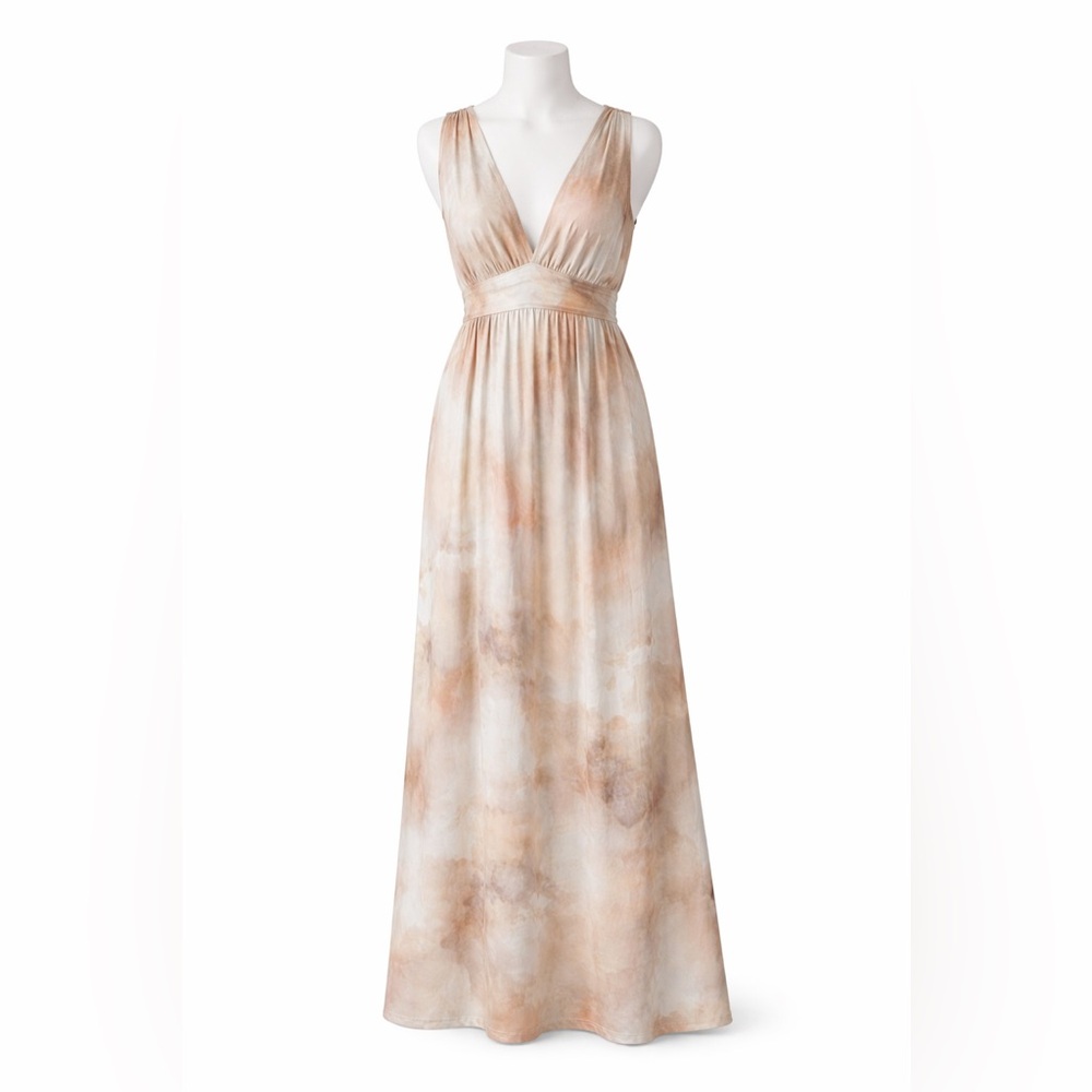 NWT H&M Pink White Maxi Dress Medium V Neck Flowy Oversized Ethereal Resort